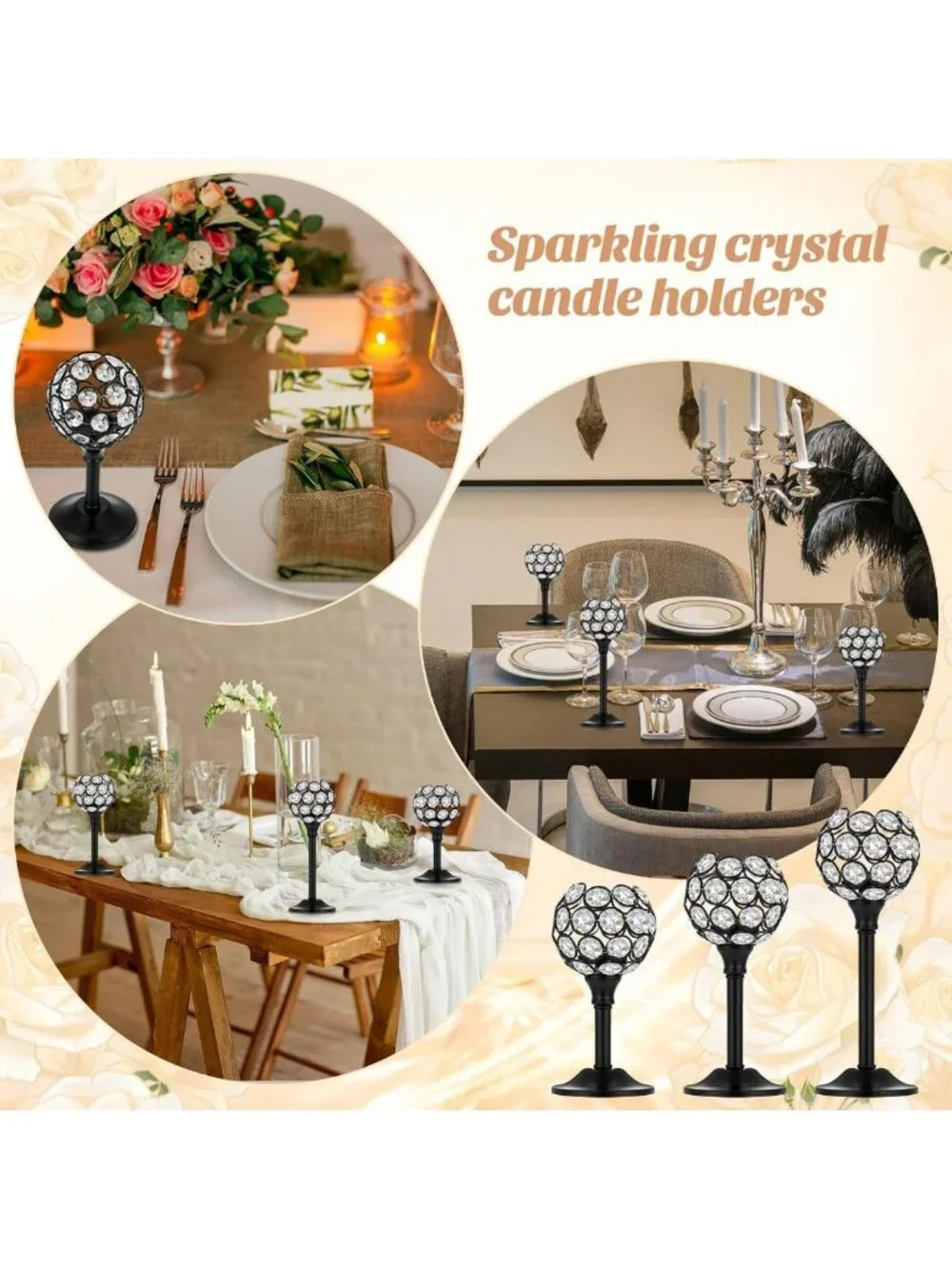 Elegant 18 Pcs Black Crystal Tealight Candle Holders for Stunning Centerpieces